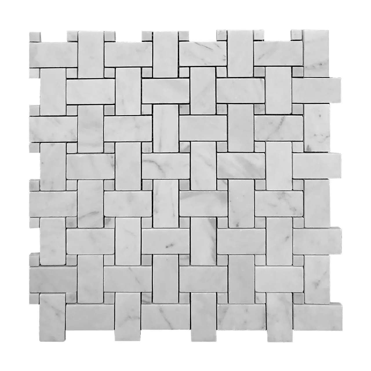 Carrara White Italian Marble Basketweave Mosaic Tile with Carrara Dots Honed