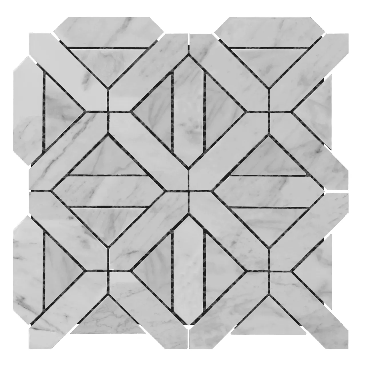 Carrara White Italian Marble Geometrica Mosaic Tile Polished