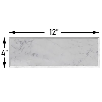 Carrara White Italian Marble 4" x 12" Wide Beveled Subway Tile Honed