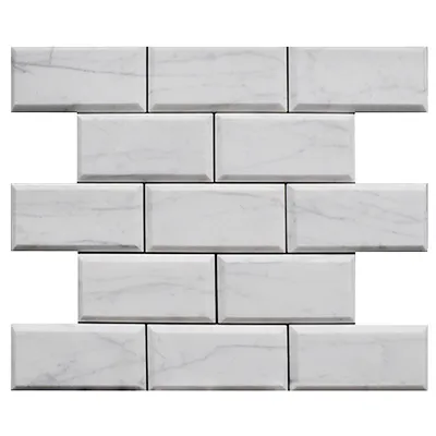 Carrara White Italian Marble 2" x 4" Wide Beveled Mosaic Tile Polished