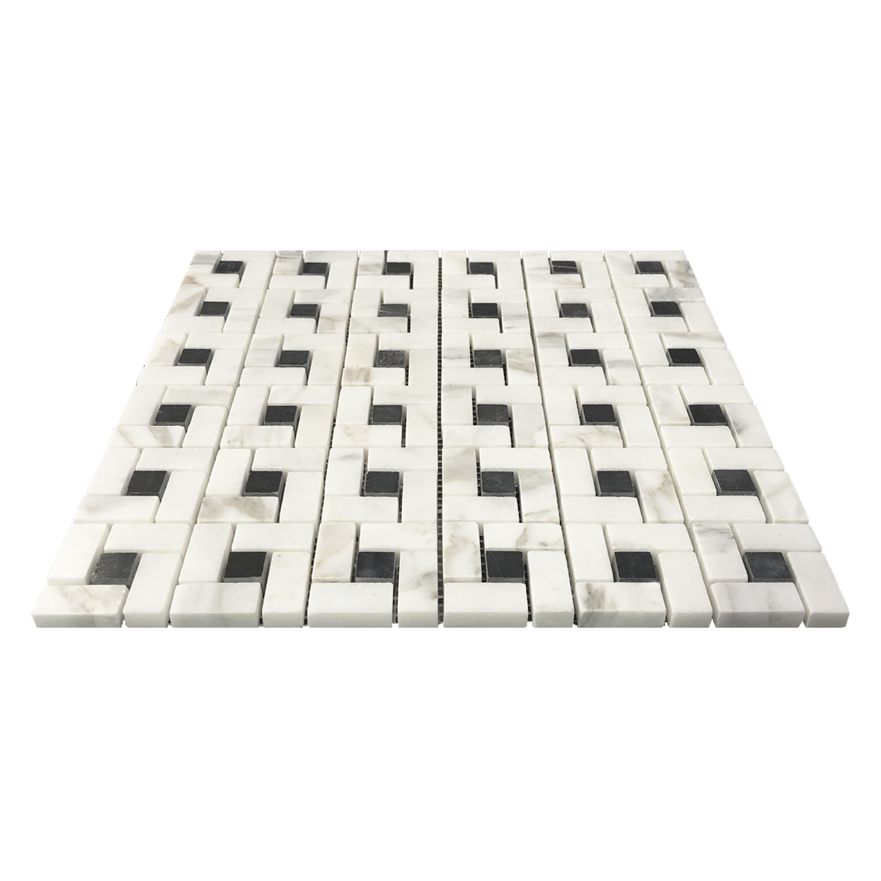 Calacatta Gold Italian Marble Target Pinwheel Mosaic Tile with Black