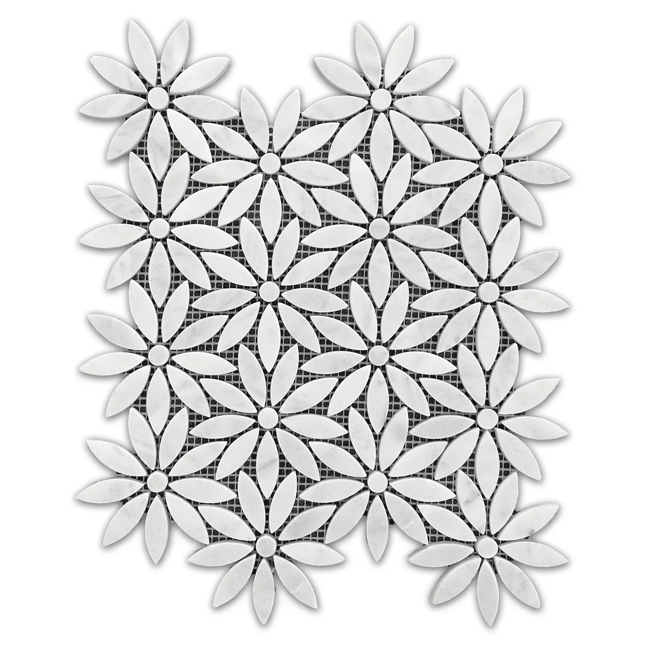 Carrara White Marble With Carrara White Accent Daisy Flower Waterjet Mosaic Tile Polished