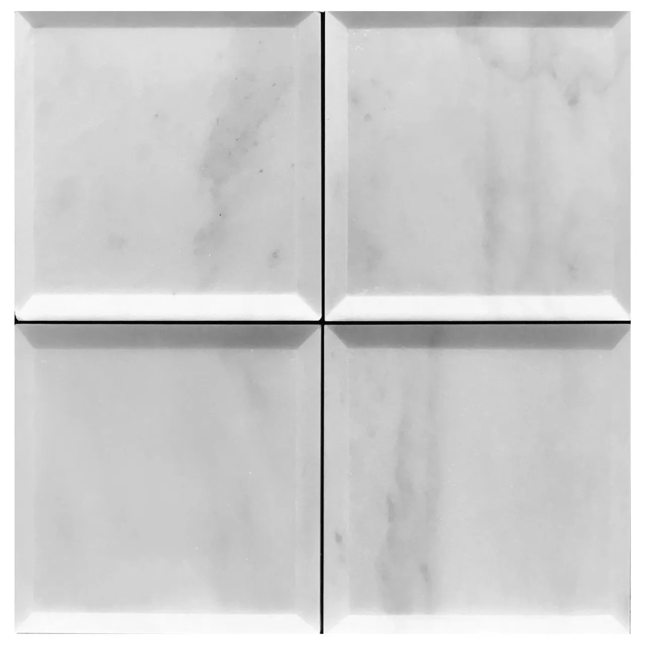 Carrara White Italian Marble Wide Bevel 4" x 4" Tile Honed