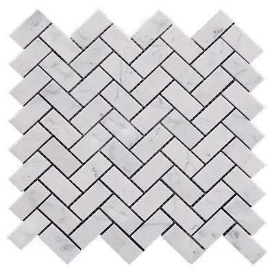 Carrara White Italian Marble 1" x 2" Herringbone Mosaic Tile Polished