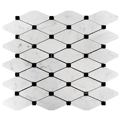 Carrara White Italian Marble Long Octagon Rhomboid Mosaic Tile with Nero Marquina Black Polished