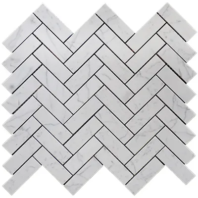 Carrara White Italian Marble 1" x 3" Herringbone Mosaic Tile Polished