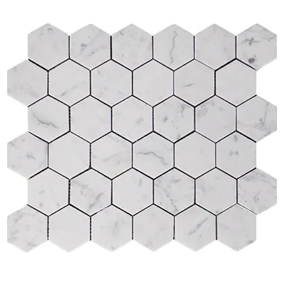 Carrara White Italian Marble 2" Hexagon Mosaic Tile Honed