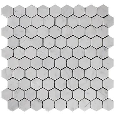 Carrara White Italian Marble 1" Hexagon Mosaic Tile Polished