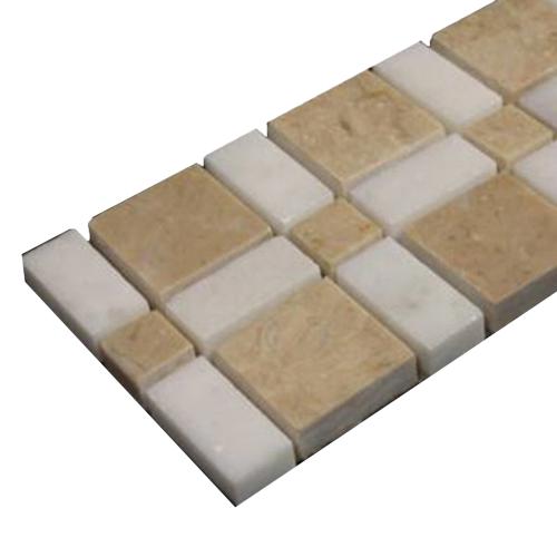 Crema Marfil Marble Border Tile with White Thassos Polished