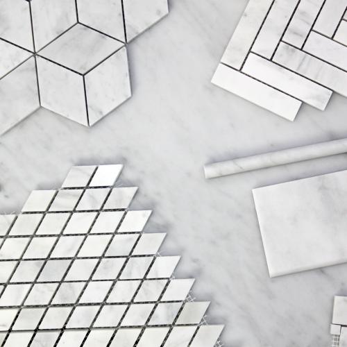 Carrara White Italian Marble Diamond Mosaic Tile Honed