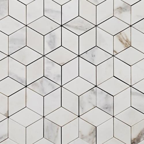 Calacatta Gold Italian Marble Rhombus 3D Cube Diamond Mosaic Tile Polished