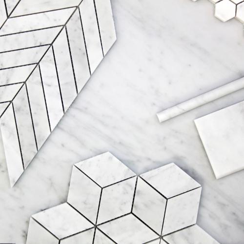 Carrara White Italian Marble Rhombus 3D Diamond Cube Mosaic Tile Honed