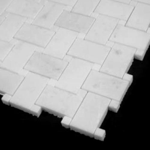 Statuary Crystal Marble Italian White Statuario Basketweave Mosaic Tile with Statuary Crystal White Dots Polished