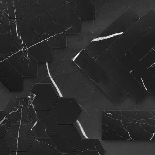 3x9 Nero Marquina Black Marble Tile Honed