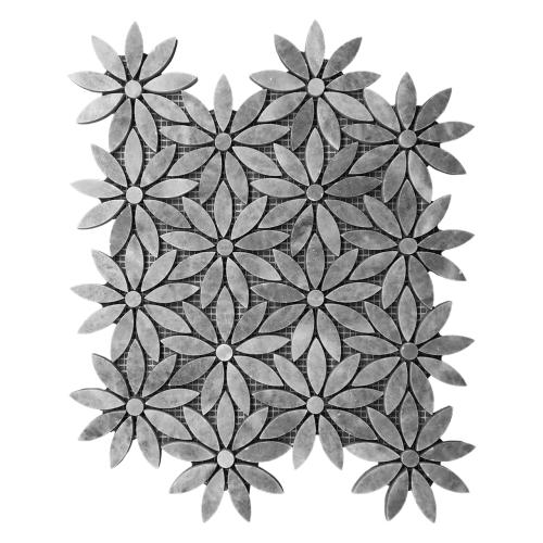 Bardiglio Gray Marble With Bardiglio Gray Accent Daisy Flower Waterjet Mosaic Tile Honed