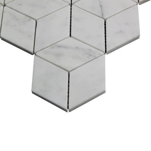 Carrara White Italian Marble Rhombus 3D Diamond Cube Mosaic Tile Honed