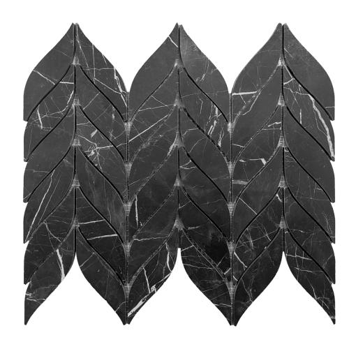 Nero Marquina Black Marble Leaf Shape Mosaic Tile Honed