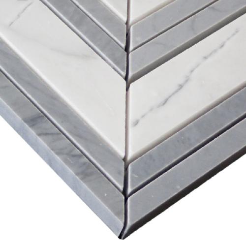 Carrara White Italian Marble Chevron Mosaic Tile with Bardiglio Gray Strips Polished