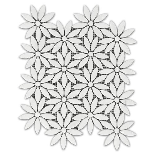 Bianco Dolomite Marble With Bianco Dolomite Accent Daisy Flower Waterjet Mosaic Tile Polished