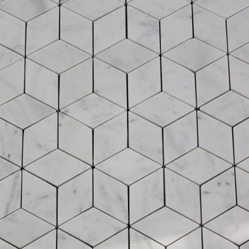 Carrara White Italian Marble Rhombus 3D Diamond Cube Mosaic Tile Polished