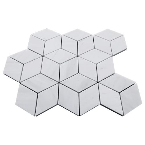 Bianco Dolomite Marble Rhombus 3D Cube Diamond Mosaic Tile Honed