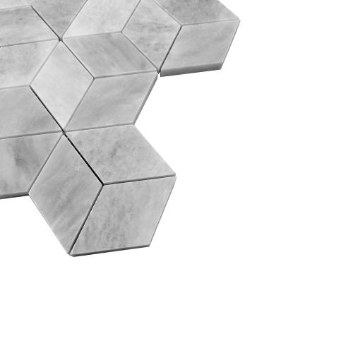 Bardiglio Gray Marble Rhombus 3D Cube Diamond Mosaic Tile Polished