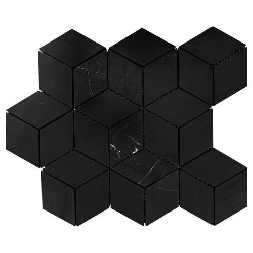 Nero Marquina Black Marble Rhombus 3D Cube Diamond Mosaic Tile Polished