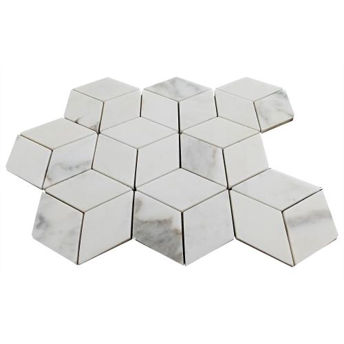 Calacatta Gold Italian Marble Rhombus 3D Cube Diamond Mosaic Tile Honed