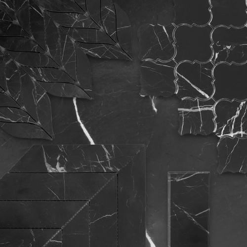 3x6 Nero Marquina Black Wide Beveled Marble Tile Honed