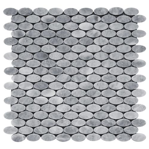 Bardiglio Gray Marble Oval Ellipse Mosaic Tile Polished
