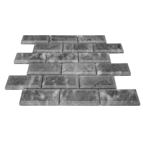 Bardiglio Gray Marble 2x4 Wide Bevel Big Bevel Mosaic Tile Polished