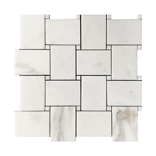 Calacatta Gold Italian Marble Large Basketweave Mosaic Tile with Calacatta Oro Dots Polished