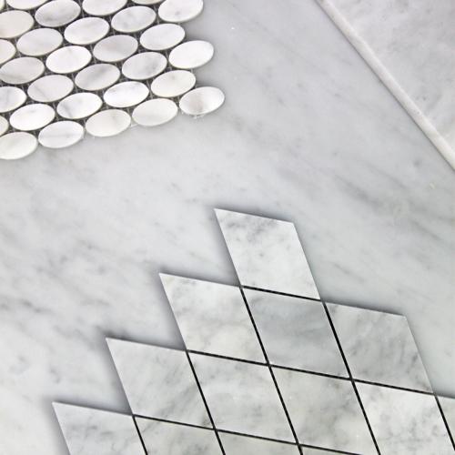 Carrara White Italian Marble Large Diamond Mosaic Tile Polished