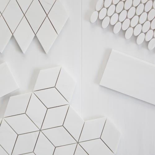 Bianco Dolomite Marble Rhombus 3D Cube Diamond Mosaic Tile Honed