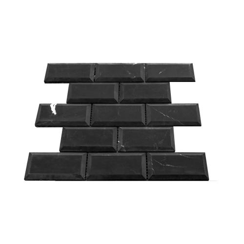3x6 Nero Marquina Black Wide Beveled Marble Tile Polished