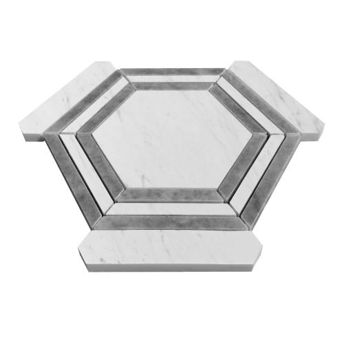 Carrara White Italian Marble Hexagon with Bardiglio Gray Strips Mosaic Tile Polished