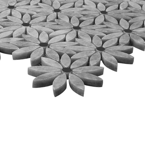 Bardiglio Gray Marble With Nero Marquina Black Accent Daisy Flower Waterjet Mosaic Tile Honed