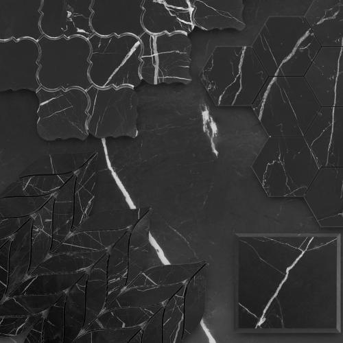 4x4 Nero Marquina Black Wide Beveled Marble Tile Honed
