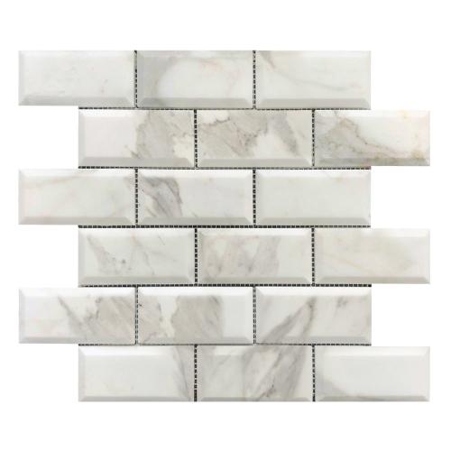 Calacatta Gold Italian Marble 2x4 Wide Bevel Subway Mosaic Tile Honed