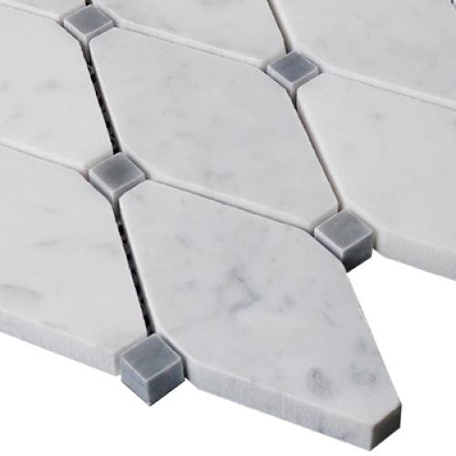 Carrara White Italian Marble Long Octagon Rhomboid Mosaic Tile with Bardiglio Gray Honed