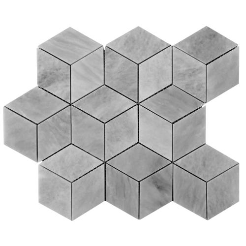 Bardiglio Gray Marble Rhombus 3D Cube Diamond Mosaic Tile Honed