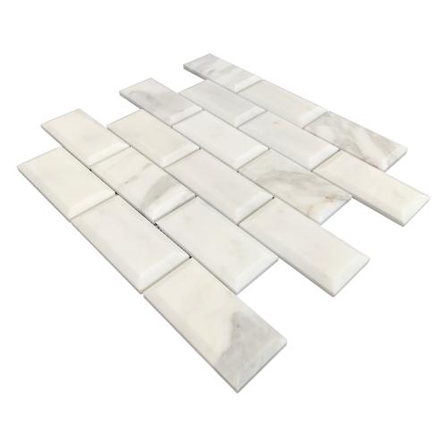 Calacatta Gold Italian Marble 2x4 Wide Bevel Subway Mosaic Tile Honed
