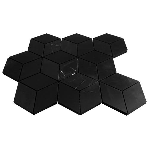 Nero Marquina Black Marble Rhombus 3D Cube Diamond Mosaic Tile Polished