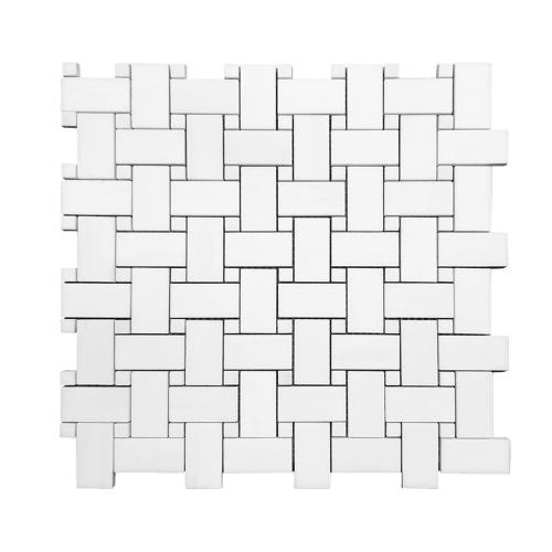Bianco Dolomite Marble Basketweave Mosaic Tile with Bianco Dolomite Dots Polished