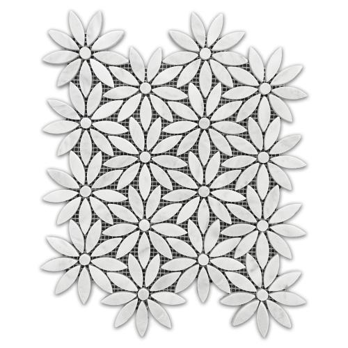Carrara White Marble With Carrara White Accent Daisy Flower Waterjet Mosaic Tile Honed