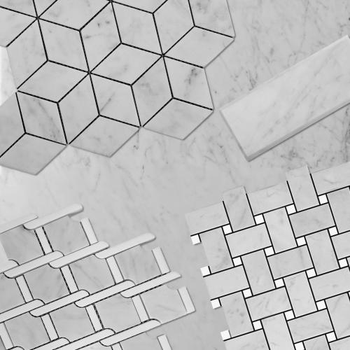Carrara White Italian Marble Basketweave Mosaic Tile with Bianco Dolomite Dots Polished