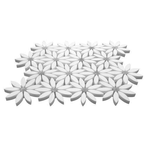 Bianco Dolomite Marble With Bardiglio Gray Accent Daisy Flower Waterjet Mosaic Tile Polished